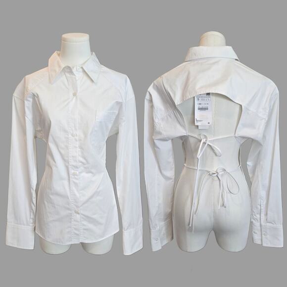 Zara NWT White Sexy Open-back Tie Button Up Shirt Sz. Small - Picture 1 of 6